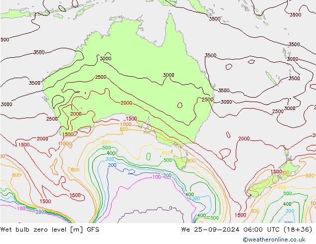 Wet bulb zero level GFS mié 25.09.2024 06 UTC