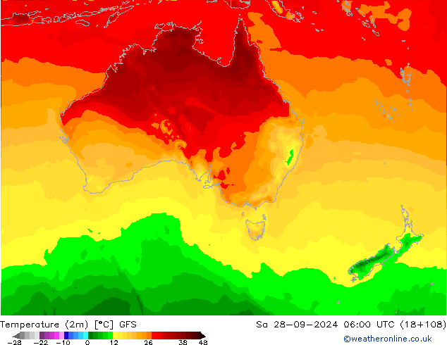 Temperatura (2m) GFS Sáb 28.09.2024 06 UTC