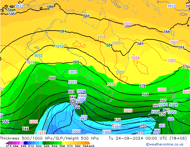 Thck 500-1000hPa GFS  24.09.2024 00 UTC