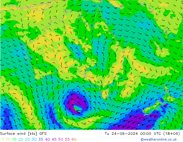 Surface wind GFS Tu 24.09.2024 00 UTC