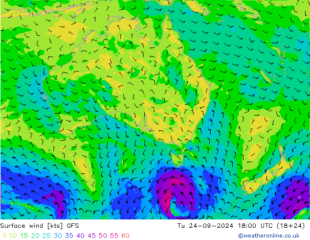 ветер 10 m GFS вт 24.09.2024 18 UTC