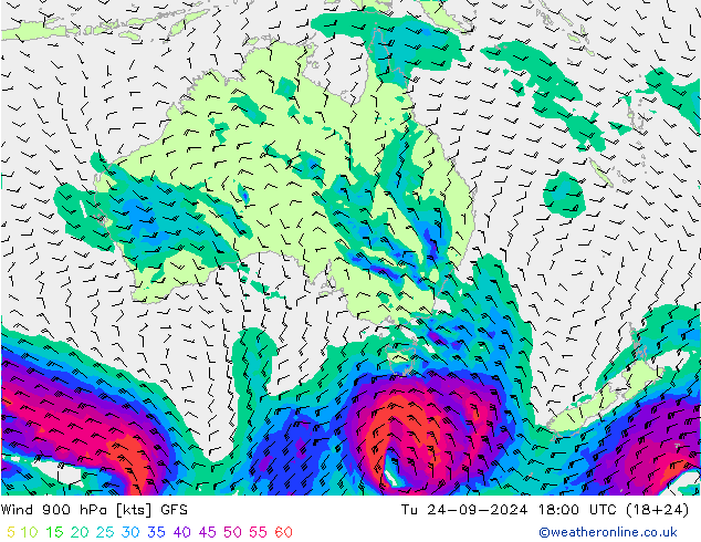 Wind 900 hPa GFS Tu 24.09.2024 18 UTC