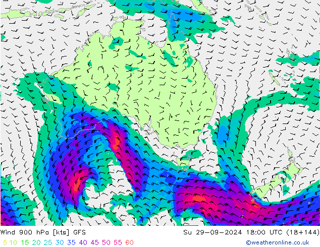 wiatr 900 hPa GFS nie. 29.09.2024 18 UTC