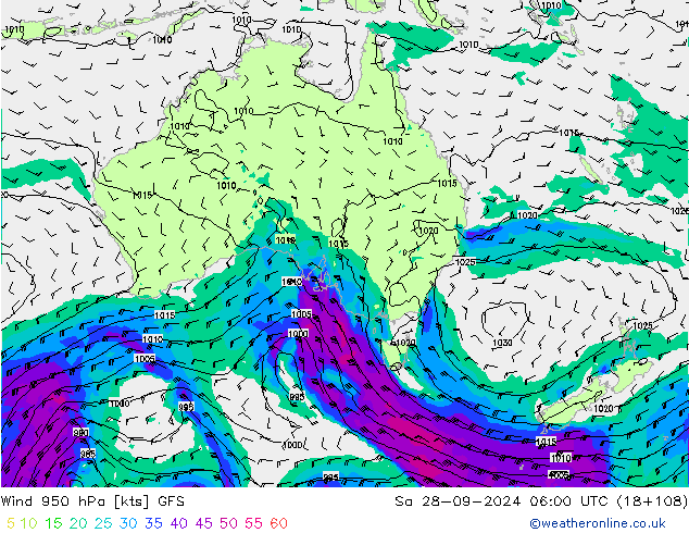 ветер 950 гПа GFS сб 28.09.2024 06 UTC