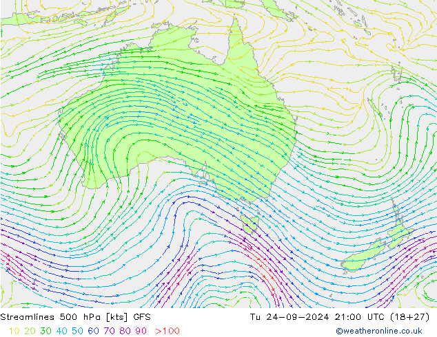 Streamlines 500 hPa GFS Tu 24.09.2024 21 UTC