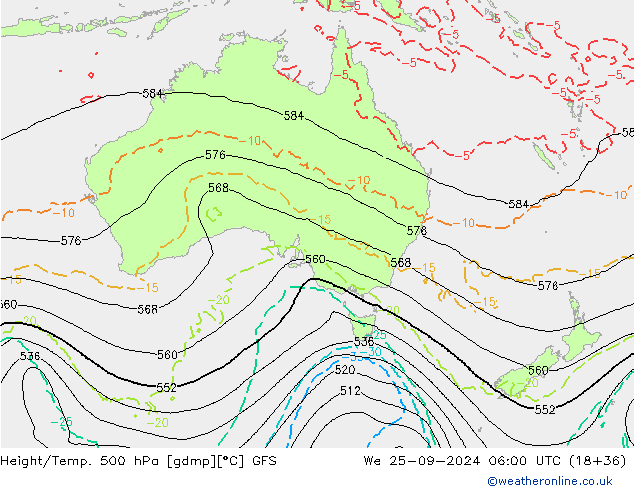 Z500/Rain (+SLP)/Z850 GFS mer 25.09.2024 06 UTC