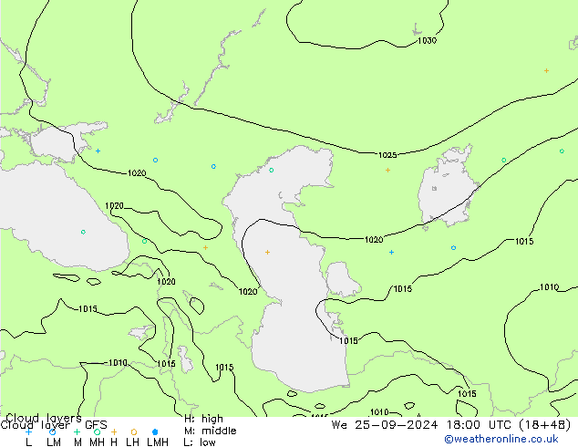 Wolkenlagen GFS wo 25.09.2024 18 UTC