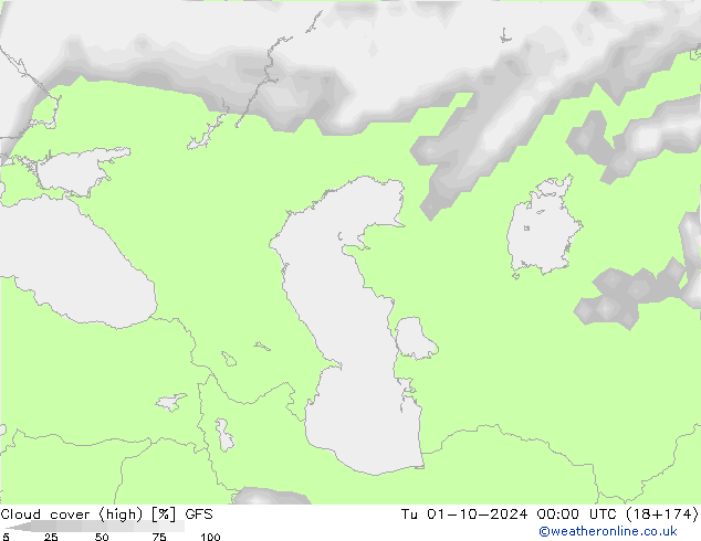 Cloud cover (high) GFS Tu 01.10.2024 00 UTC