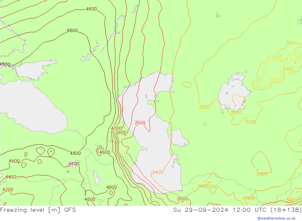 Isotherme 0° GFS dim 29.09.2024 12 UTC