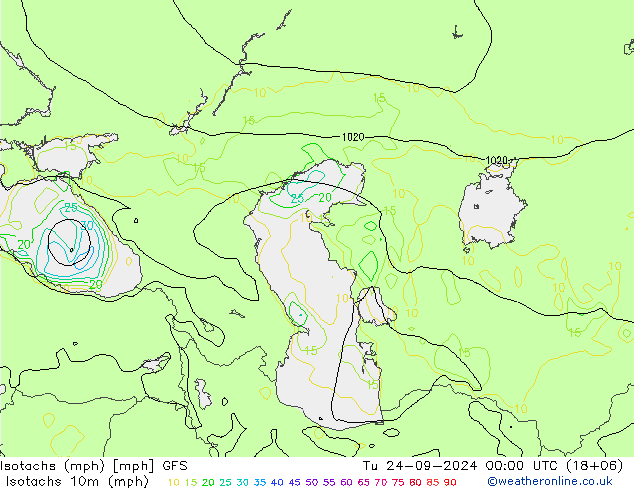 Isotachs (mph) GFS Tu 24.09.2024 00 UTC