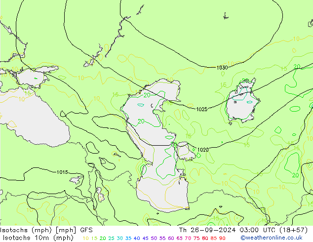 Isotachs (mph) GFS Th 26.09.2024 03 UTC