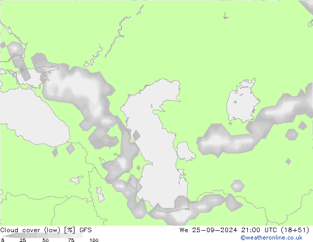 Cloud cover (low) GFS We 25.09.2024 21 UTC