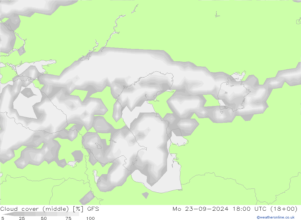 Bewolking (Middelb.) GFS ma 23.09.2024 18 UTC