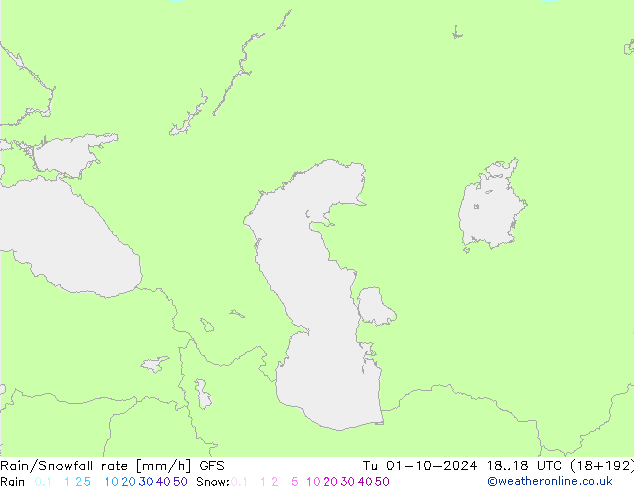 Rain/Snowfall rate GFS mar 01.10.2024 18 UTC