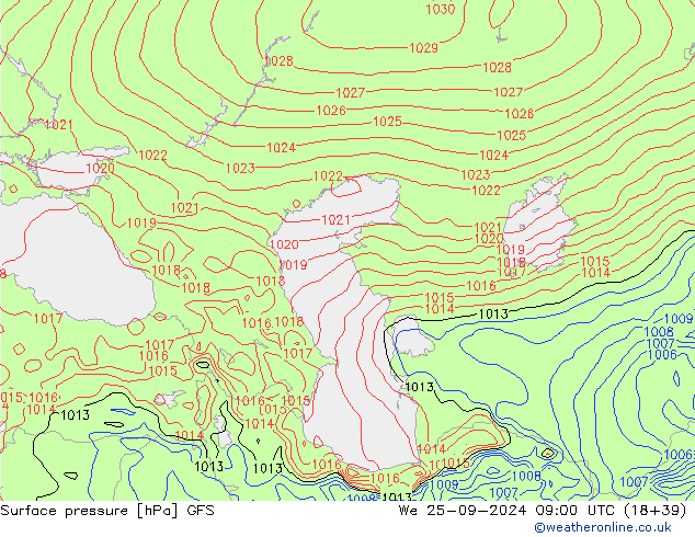 pression de l'air GFS mer 25.09.2024 09 UTC