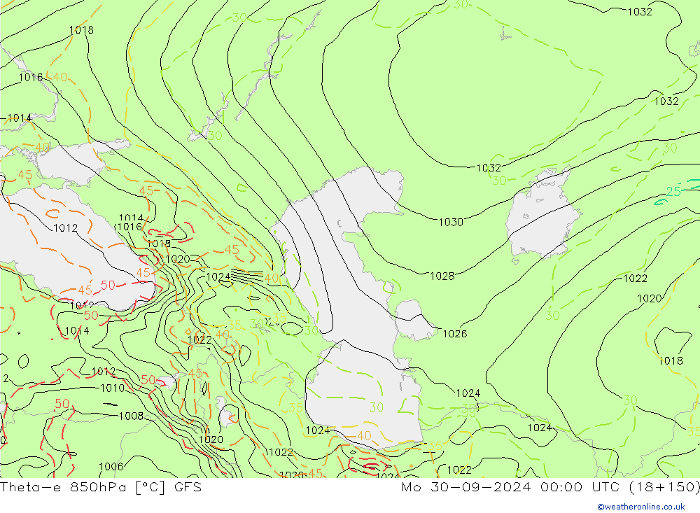 Theta-e 850hPa GFS Po 30.09.2024 00 UTC