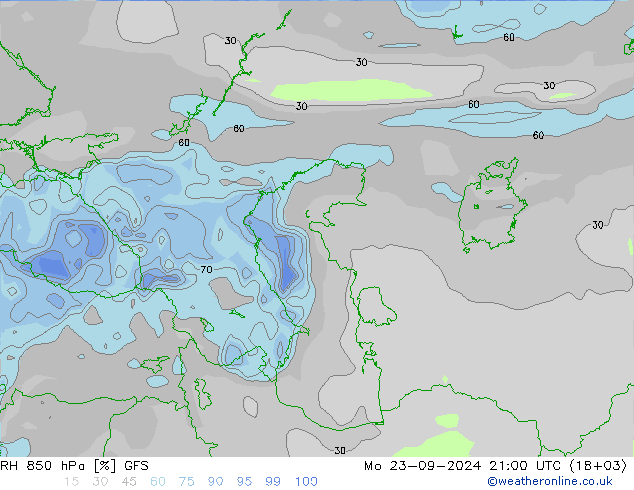 RH 850 hPa GFS Mo 23.09.2024 21 UTC