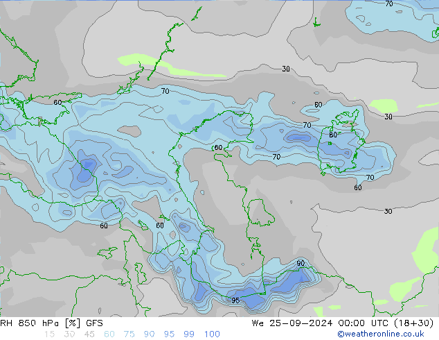 RH 850 hPa GFS We 25.09.2024 00 UTC