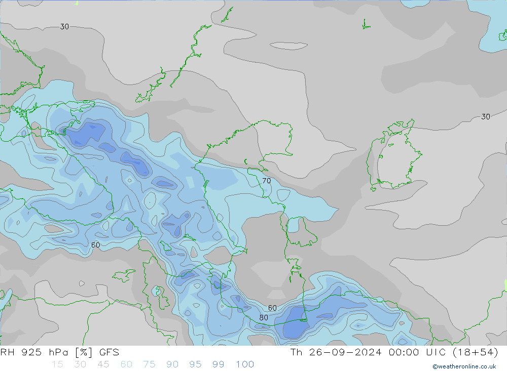 Humidité rel. 925 hPa GFS jeu 26.09.2024 00 UTC