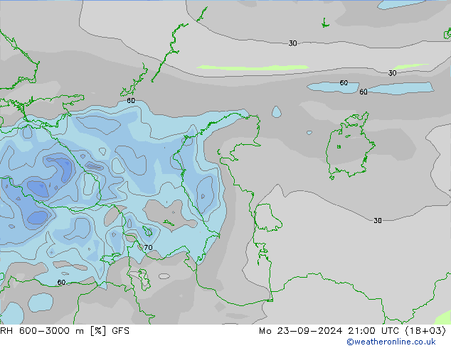 RH 600-3000 m GFS Mo 23.09.2024 21 UTC