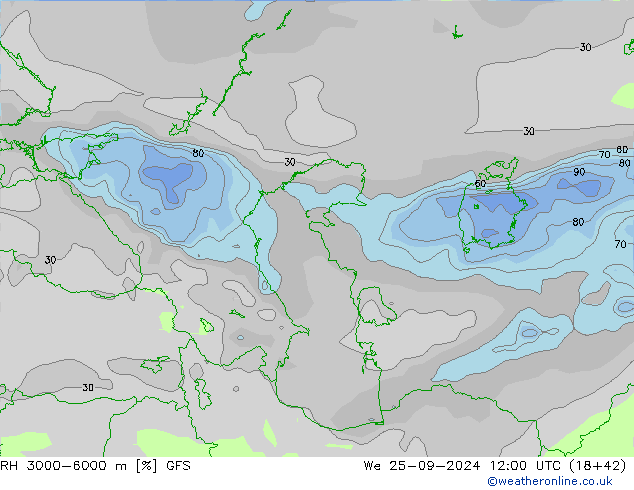 RH 3000-6000 m GFS Mi 25.09.2024 12 UTC