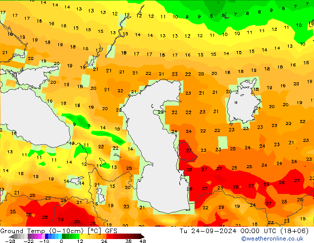 Ground Temp (0-10cm) GFS Tu 24.09.2024 00 UTC