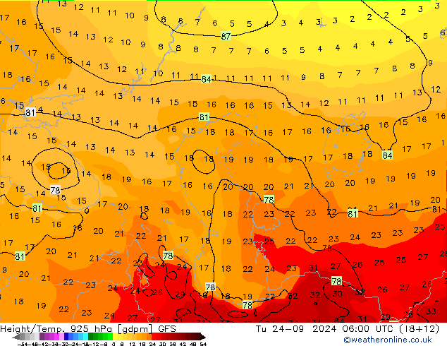 Height/Temp. 925 hPa GFS Tu 24.09.2024 06 UTC