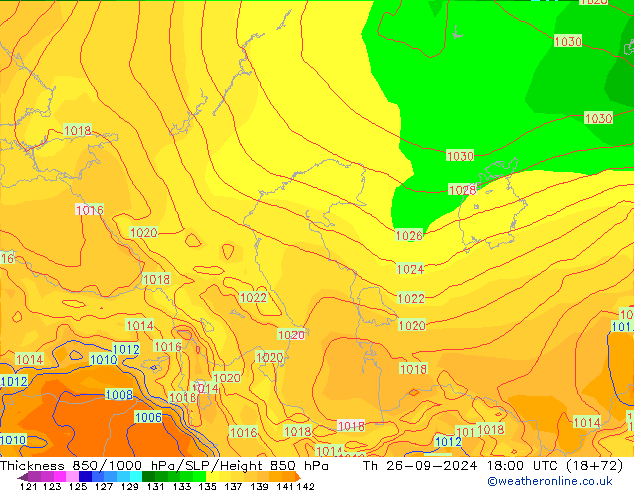 Thck 850-1000 hPa GFS  26.09.2024 18 UTC