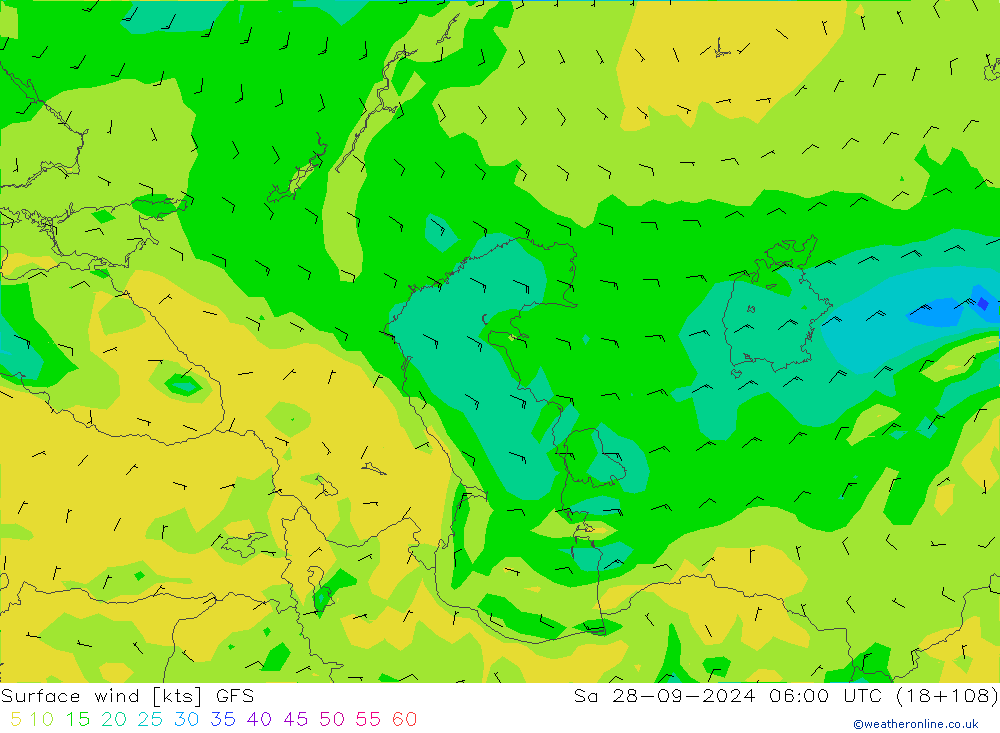 Surface wind GFS Sa 28.09.2024 06 UTC