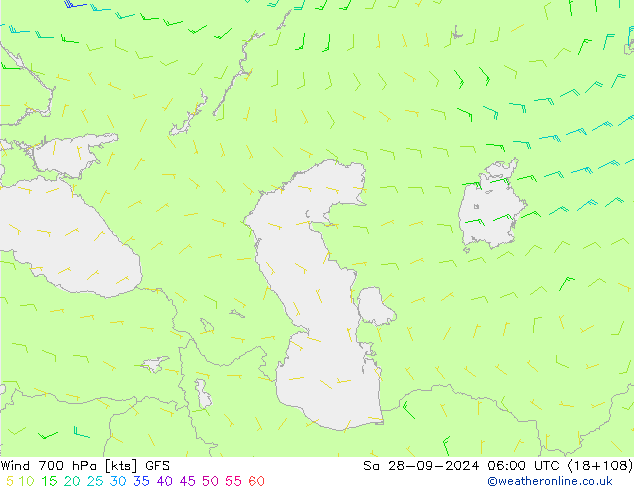 Wind 700 hPa GFS Sa 28.09.2024 06 UTC