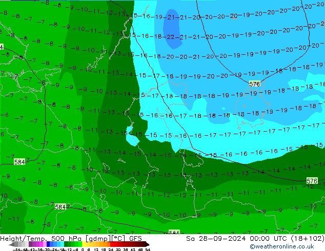 Z500/Rain (+SLP)/Z850 GFS сб 28.09.2024 00 UTC