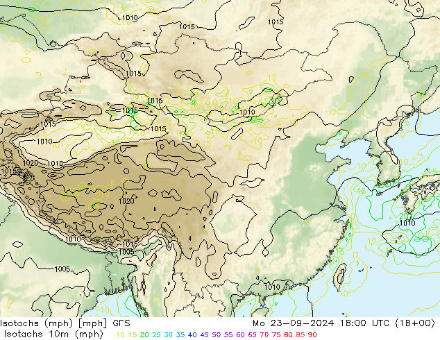 Isotaca (mph) GFS lun 23.09.2024 18 UTC