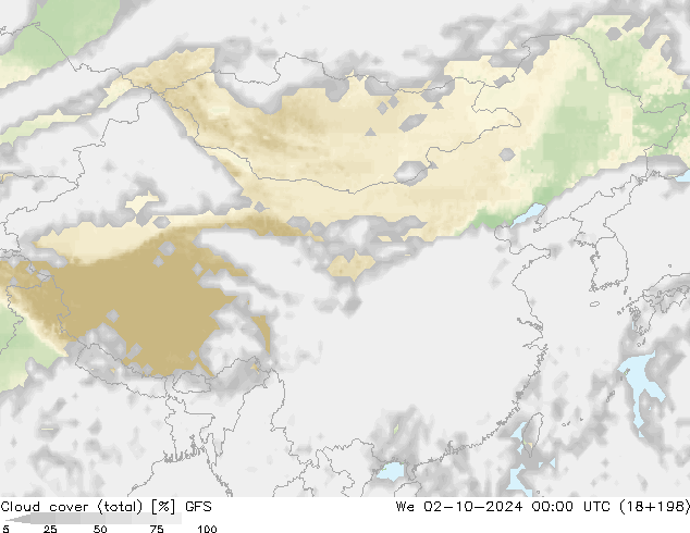 Cloud cover (total) GFS We 02.10.2024 00 UTC