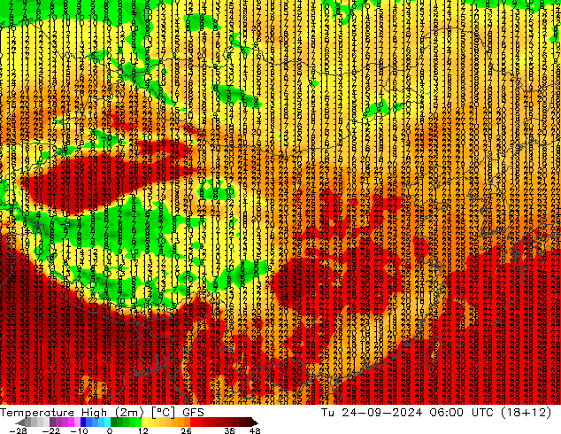 Max. Temperatura (2m) GFS wto. 24.09.2024 06 UTC