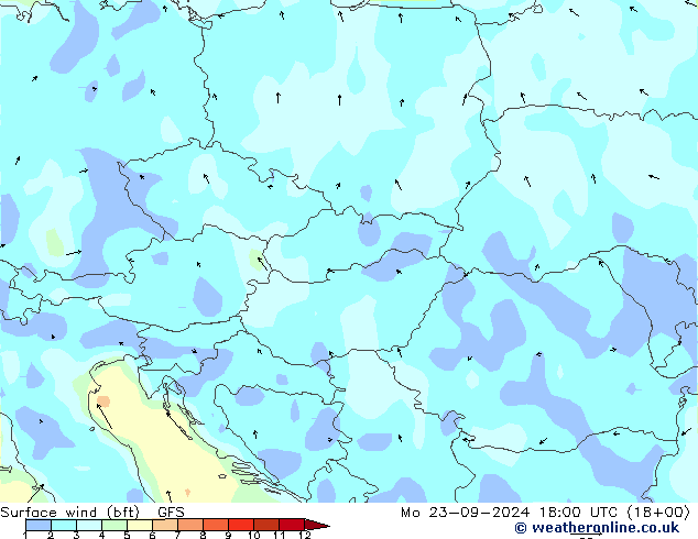 Bodenwind (bft) GFS Mo 23.09.2024 18 UTC