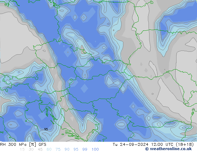 RH 300 hPa GFS Tu 24.09.2024 12 UTC