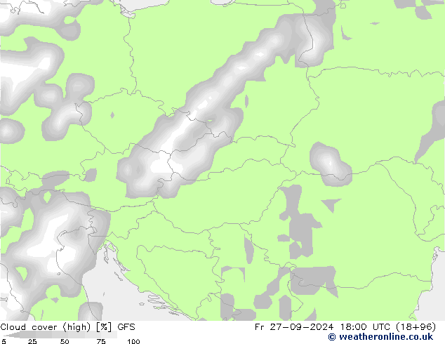 Cloud cover (high) GFS Fr 27.09.2024 18 UTC