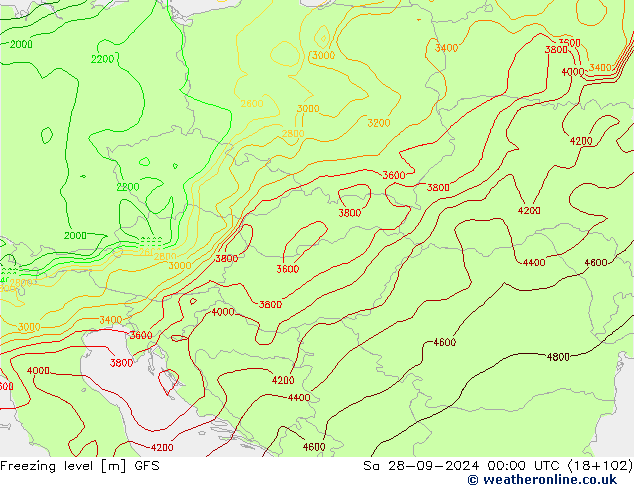 Isoterma de zero graus GFS Sáb 28.09.2024 00 UTC