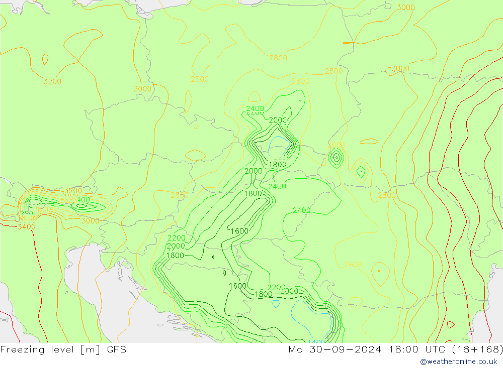 Isoterma de zero graus GFS Seg 30.09.2024 18 UTC