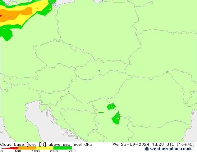 Höhe untere Wolkengrenze GFS Mi 25.09.2024 18 UTC