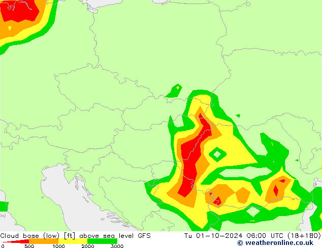 Alçak Bulut Alt Sınırı GFS Sa 01.10.2024 06 UTC