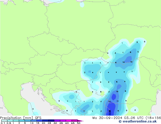 Srážky GFS Po 30.09.2024 06 UTC