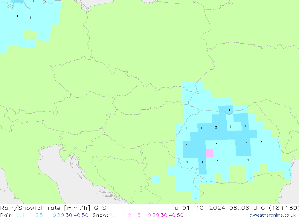 Rain/Snowfall rate GFS wto. 01.10.2024 06 UTC