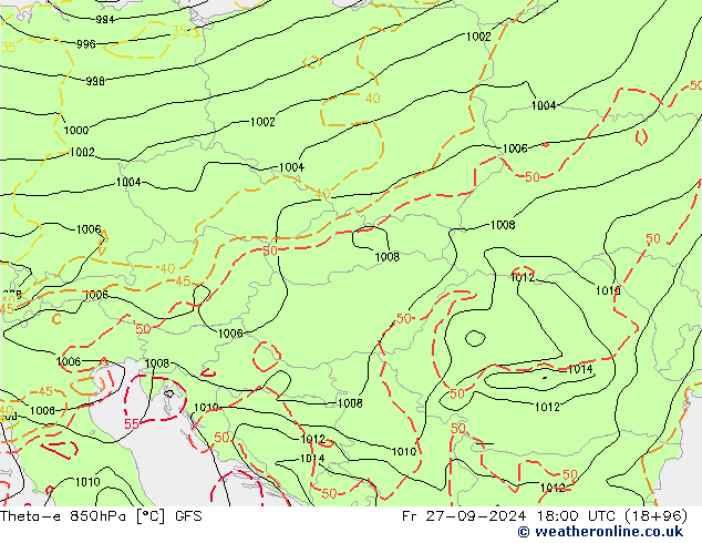 Theta-e 850hPa GFS vr 27.09.2024 18 UTC