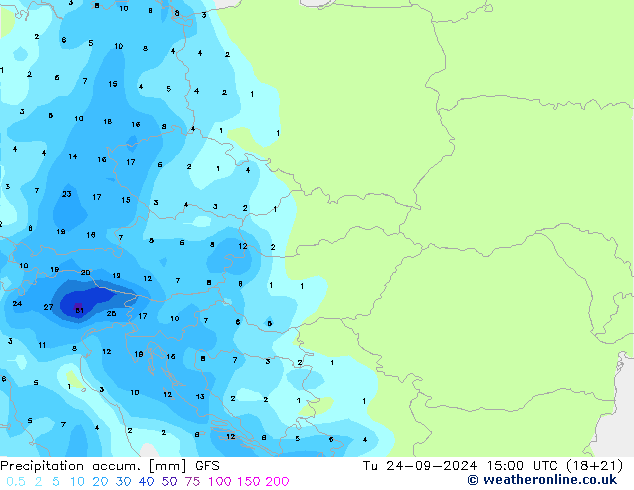 Totale neerslag GFS di 24.09.2024 15 UTC