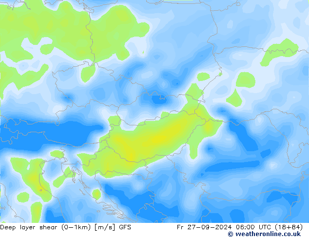 Deep layer shear (0-1km) GFS пт 27.09.2024 06 UTC