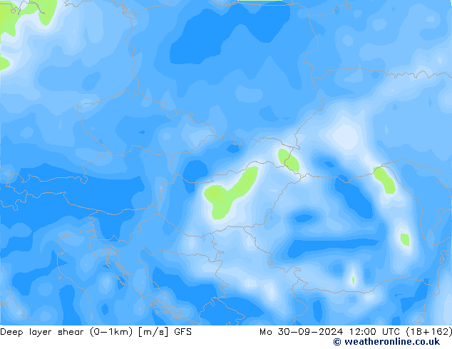 Deep layer shear (0-1km) GFS lun 30.09.2024 12 UTC