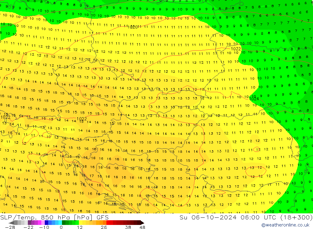 SLP/Temp. 850 hPa GFS zo 06.10.2024 06 UTC