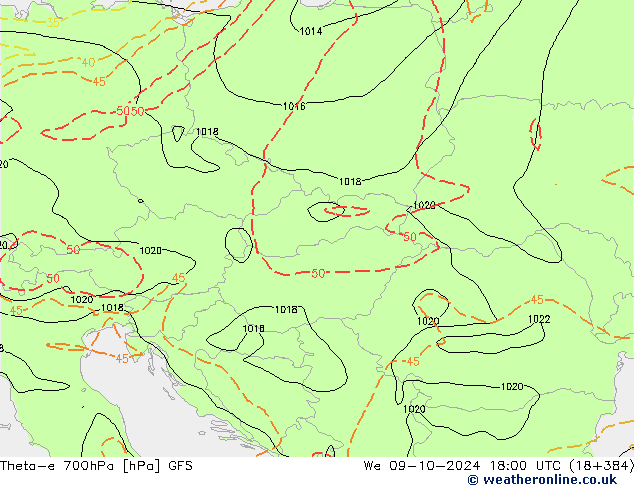 Theta-e 700hPa GFS mié 09.10.2024 18 UTC