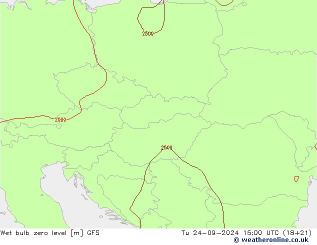 Wet bulb zero level GFS вт 24.09.2024 15 UTC